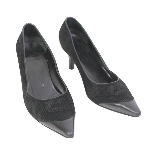 Salvatore Ferragamo BLACK REAL LEATHER VELVET MID HEEL CLASSIC PUMP SHOES 8.5C - Picture 1 of 13